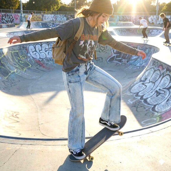 H&M Divided Wide Leg Jeans Acid Wash Utility Cargo High Rise Y2K Skater Size 8 - Picture 3 of 11